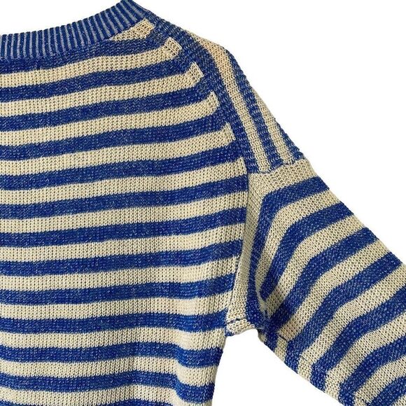 J.crew women’s heather stripe sweater blue off white linen blend new - Picture 9 of 11